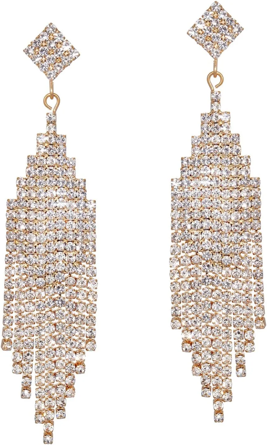 Chandelier Tassel Linear Dangle Drop Earrings for Women Rhinestone Earring Austrian Crystal Wedding Party Boho Long Chain