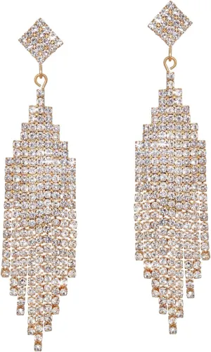 Chandelier Tassel Linear Dangle Drop Earrings for Women Rhinestone Earring Austrian Crystal Wedding Party Boho Long Chain