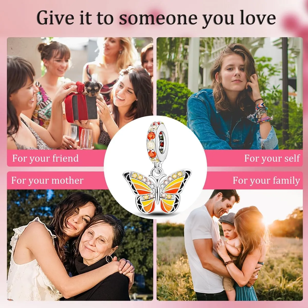 Charms Compatible with Pandora Bracelets, Sterling Silver Dangle Charms for Bracelets Necklaces Heart Butterfly Animal Travel Sunflower Moon Tree Kawaii Kitty Cute Cat Pendants Bead DIY Charm