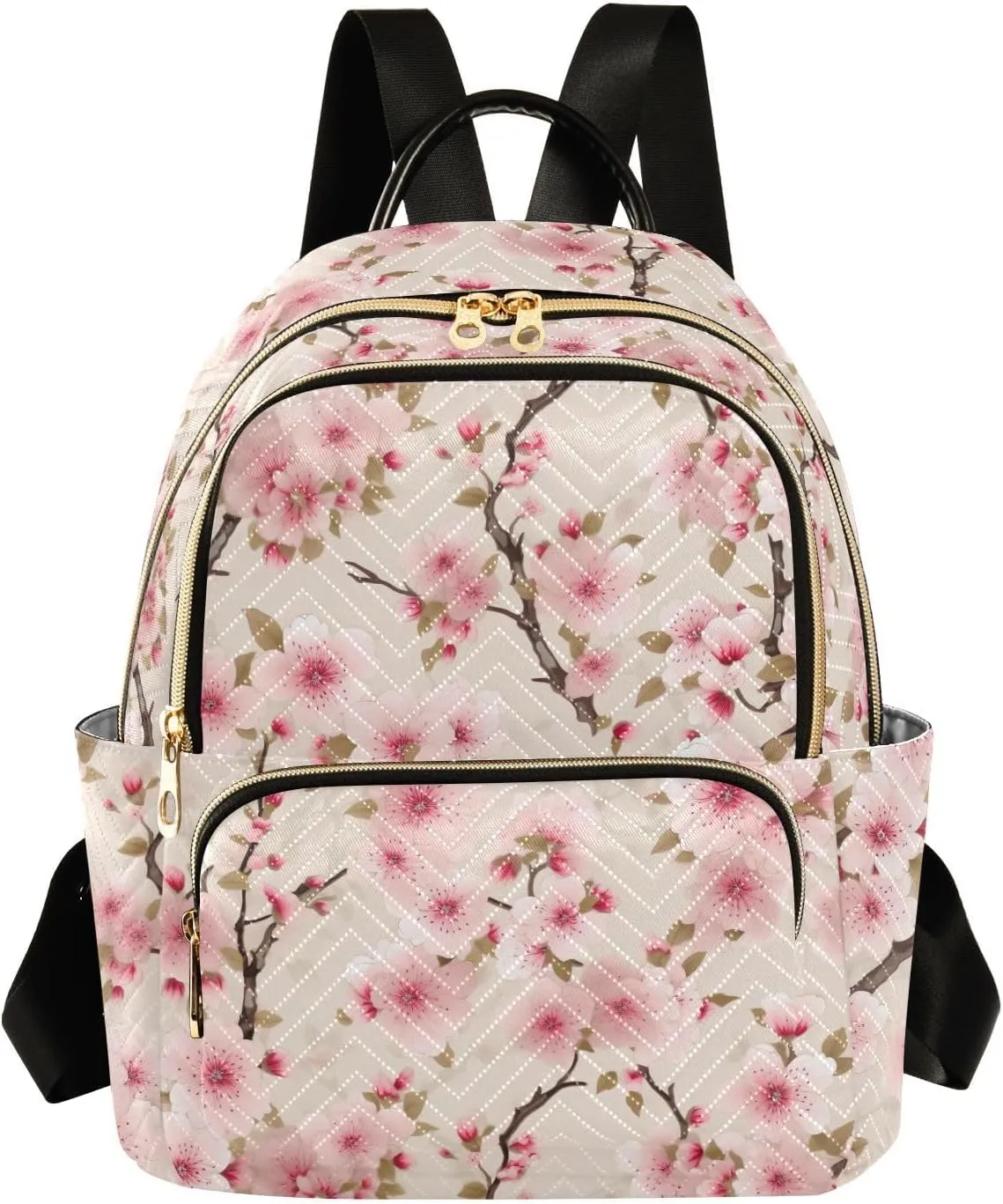 Cherry Floral Mini Backpack Purse for Women Small Quilted Bookbag Casual Daypack for Work Ladies Travel Shoulder Bags M