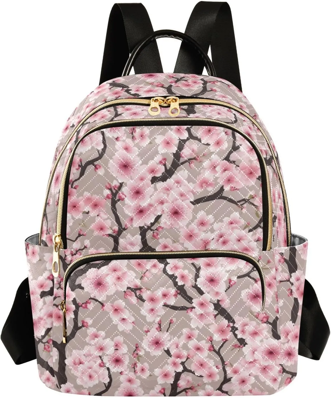 Cherry Florals Mini Backpack Purse for Women Small Travel Casual Daypack Quilted Bookbag Ladies Shoulder Bags for Work M