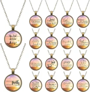 Christian Gifts Bulk Bible Verse Pendant Necklace Religious Faith Inspirational Necklace with 24 Inches Chain for Women Holy Communion VBS Gifts