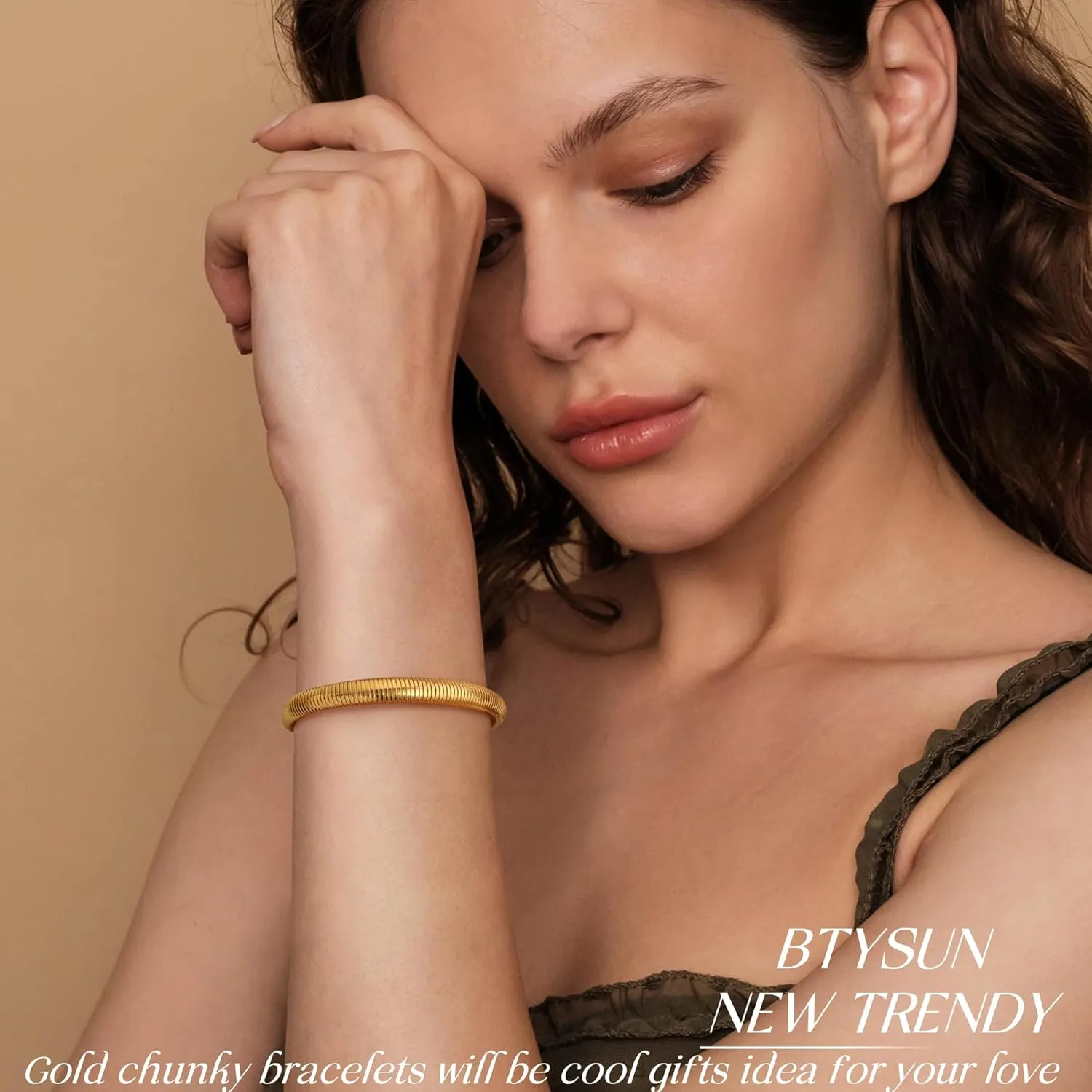 Chunky Gold Bracelet Gold Cuff Bangle Bracelets for Women Non Tarnish Teen Girl Gifts Trendy Stuff Wide Hinged Irregular Twisted Bangle Christmas Stocking Stuffers Minimalist Birthday Anniversary Jewelry
