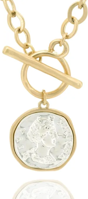 Chunky Gold Coin Pendant Necklace Trendy Layered Statement Chain for Women, Antique Toggle Design with Thick Link, Fashionable Necklaces for Women