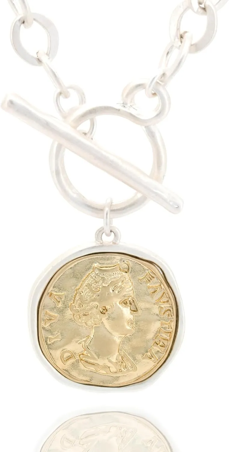 Chunky Gold Coin Pendant Necklace Trendy Layered Statement Chain for Women, Antique Toggle Design with Thick Link, Fashionable Necklaces for Women