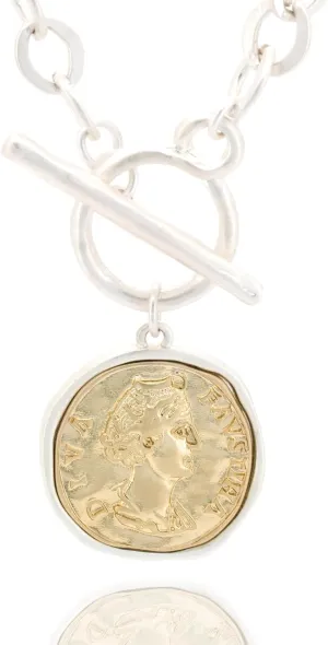 Chunky Gold Coin Pendant Necklace Trendy Layered Statement Chain for Women, Antique Toggle Design with Thick Link, Fashionable Necklaces for Women