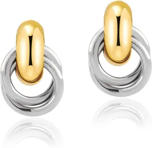 Chunky Gold Silver Earrings for Women Knot Knocker Paperclip Link 14K Plated Dangle Drop Studs Simple Dainty Earring Everyday Wear Hypoallergenic Lightweight Statement Jewelry Trendy Cute Gifts