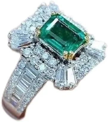 CHWLNJN Luxury Jewelry 925 Sterling Silver Emerald Ring Shiny Complete CZ Diamond Ring Cubic Exquisite Cut CZ Diamond Female Ring Anniversary Eternal Engagement Wedding Ring (7)