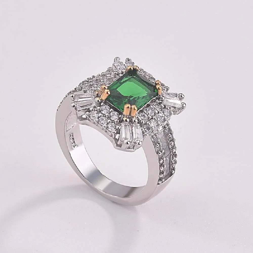 CHWLNJN Luxury Jewelry 925 Sterling Silver Emerald Ring Shiny Complete CZ Diamond Ring Cubic Exquisite Cut CZ Diamond Female Ring Anniversary Eternal Engagement Wedding Ring (7)