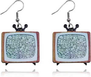 Classic Acrylic Vintage Old Time Television TV Statement Drop Dangle Earrings Jewelry for Women Men Nostalgic 80s