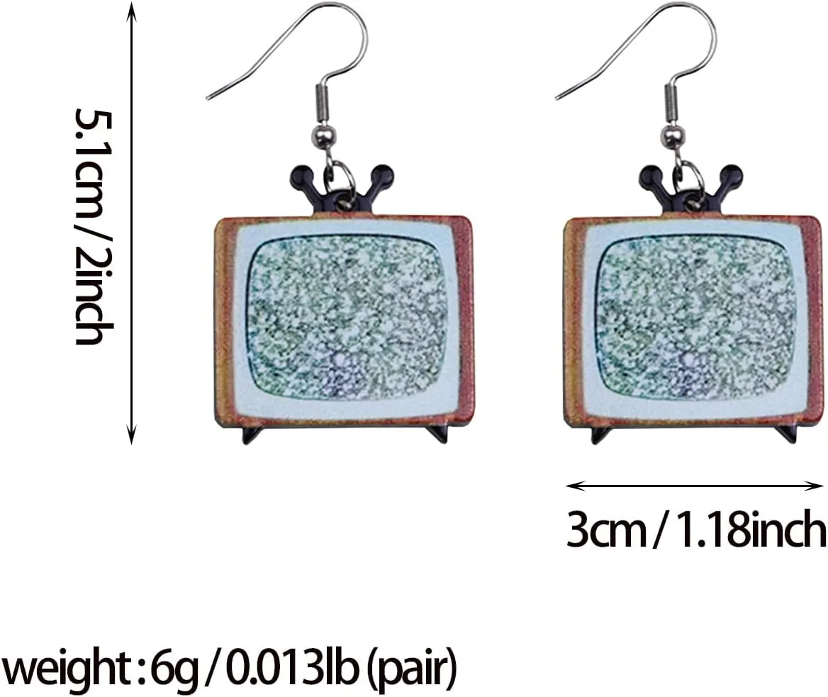 Classic Acrylic Vintage Old Time Television TV Statement Drop Dangle Earrings Jewelry for Women Men Nostalgic 80s