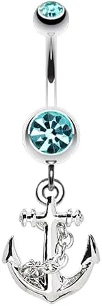 Classic Anchor Gem Cubic Zirconia Navel Dangle Belly Button Ring