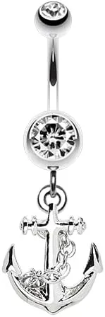 Classic Anchor Gem Cubic Zirconia Navel Dangle Belly Button Ring