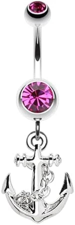 Classic Anchor Gem Cubic Zirconia Navel Dangle Belly Button Ring