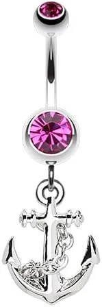 Classic Anchor Gem Cubic Zirconia Navel Dangle Belly Button Ring