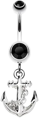 Classic Anchor Gem Cubic Zirconia Navel Dangle Belly Button Ring