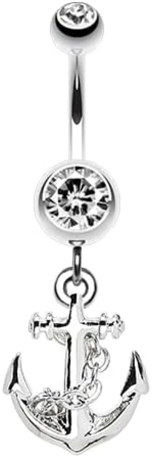 Classic Anchor Gem Cubic Zirconia Navel Dangle Belly Button Ring
