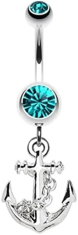 Classic Anchor Gem Cubic Zirconia Navel Dangle Belly Button Ring