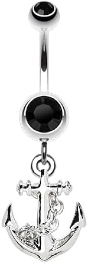 Classic Anchor Gem Cubic Zirconia Navel Dangle Belly Button Ring
