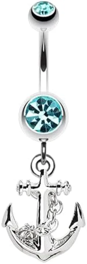 Classic Anchor Gem Cubic Zirconia Navel Dangle Belly Button Ring