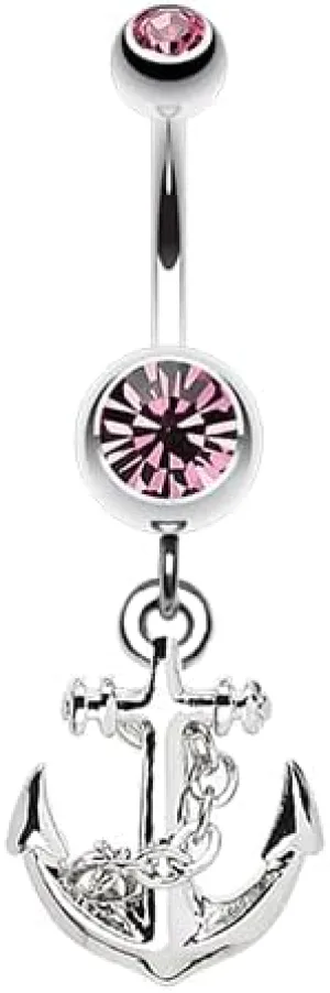 Classic Anchor Gem Cubic Zirconia Navel Dangle Belly Button Ring