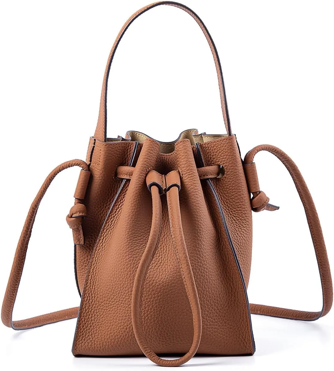 Classic Drawstring Womens Bucket Shoulder Bag Genuine Leather Lightweight Fashion Purses and Handbags, Designer Crossbody