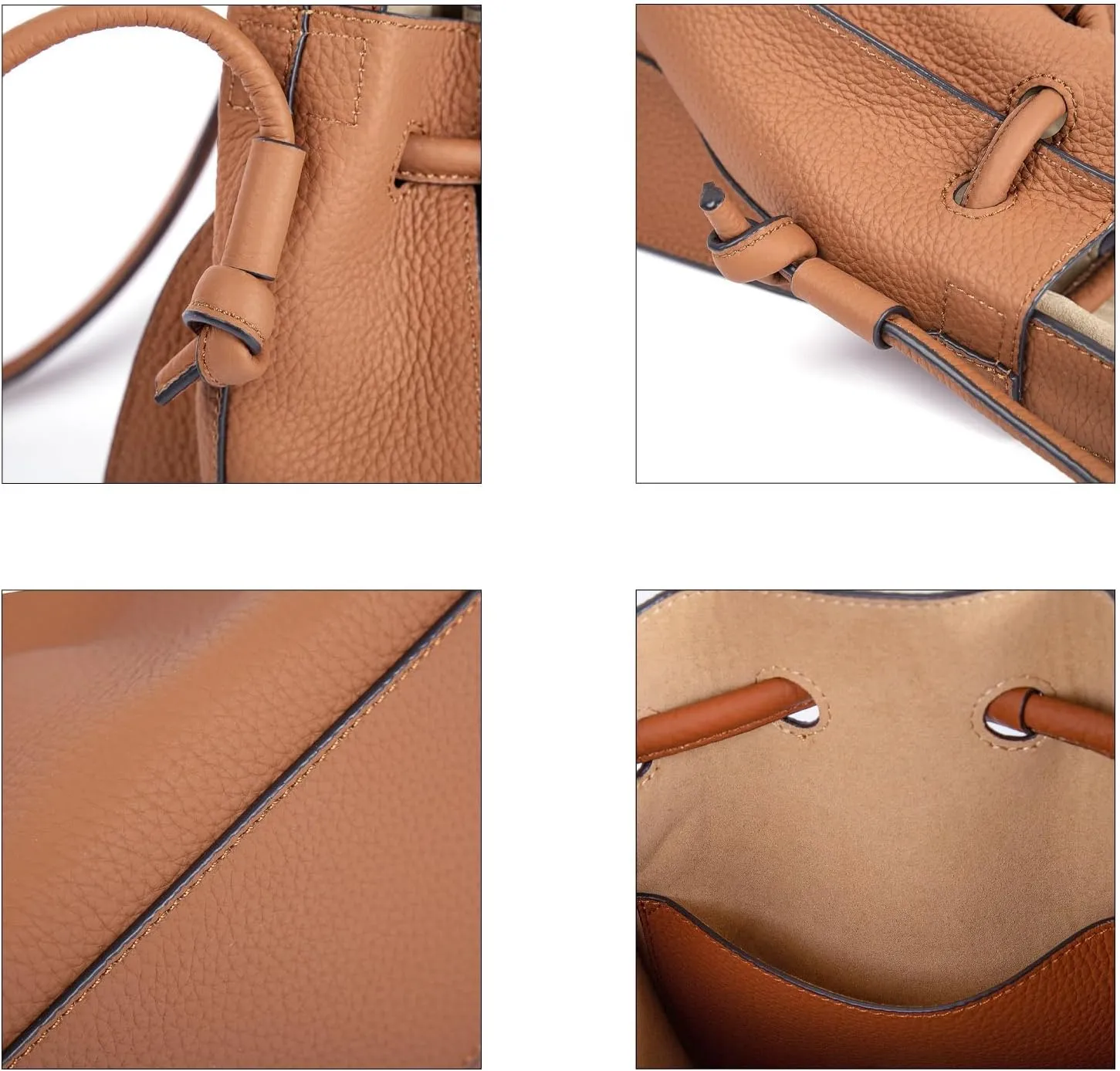 Classic Drawstring Womens Bucket Shoulder Bag Genuine Leather Lightweight Fashion Purses and Handbags, Designer Crossbody