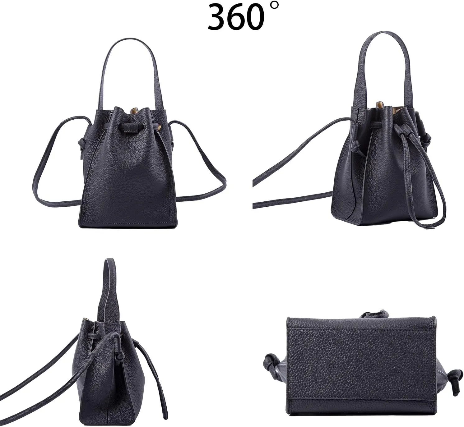 Classic Drawstring Womens Bucket Shoulder Bag Genuine Leather Lightweight Fashion Purses and Handbags, Designer Crossbody