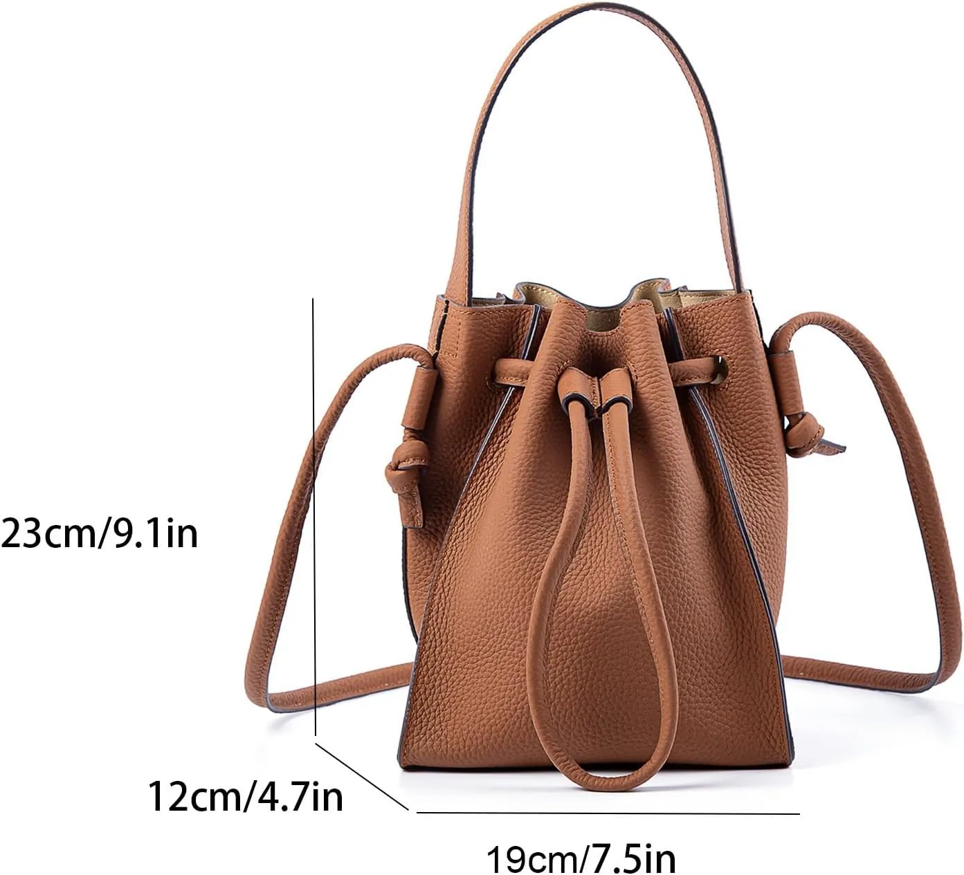 Classic Drawstring Womens Bucket Shoulder Bag Genuine Leather Lightweight Fashion Purses and Handbags, Designer Crossbody