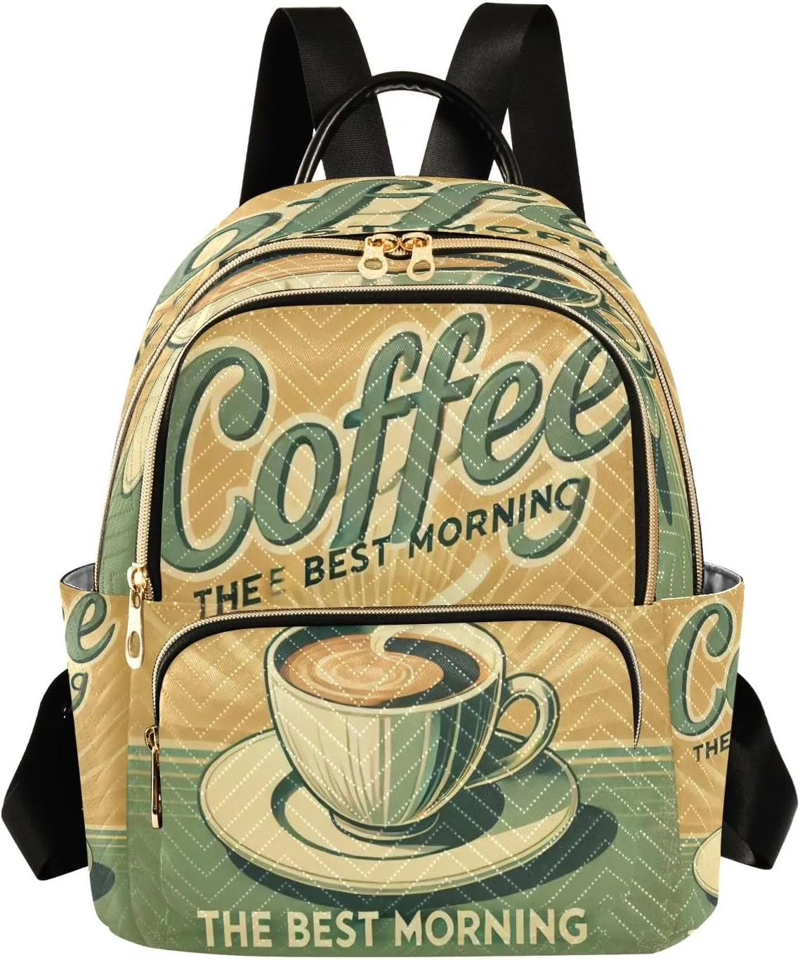 Coffee Retro Mini Backpack Purse for Women Small Quilted Bookbag Casual Daypack for Work Ladies Travel Shoulder Bags M