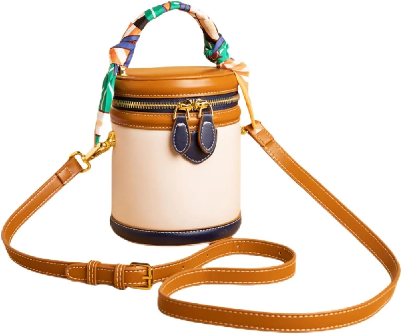 Colorblock Bucket Bag for Women2025 New Summer Niche Design Cylinder BagLeather Bucket HandbagFashionable Crossbody Bag