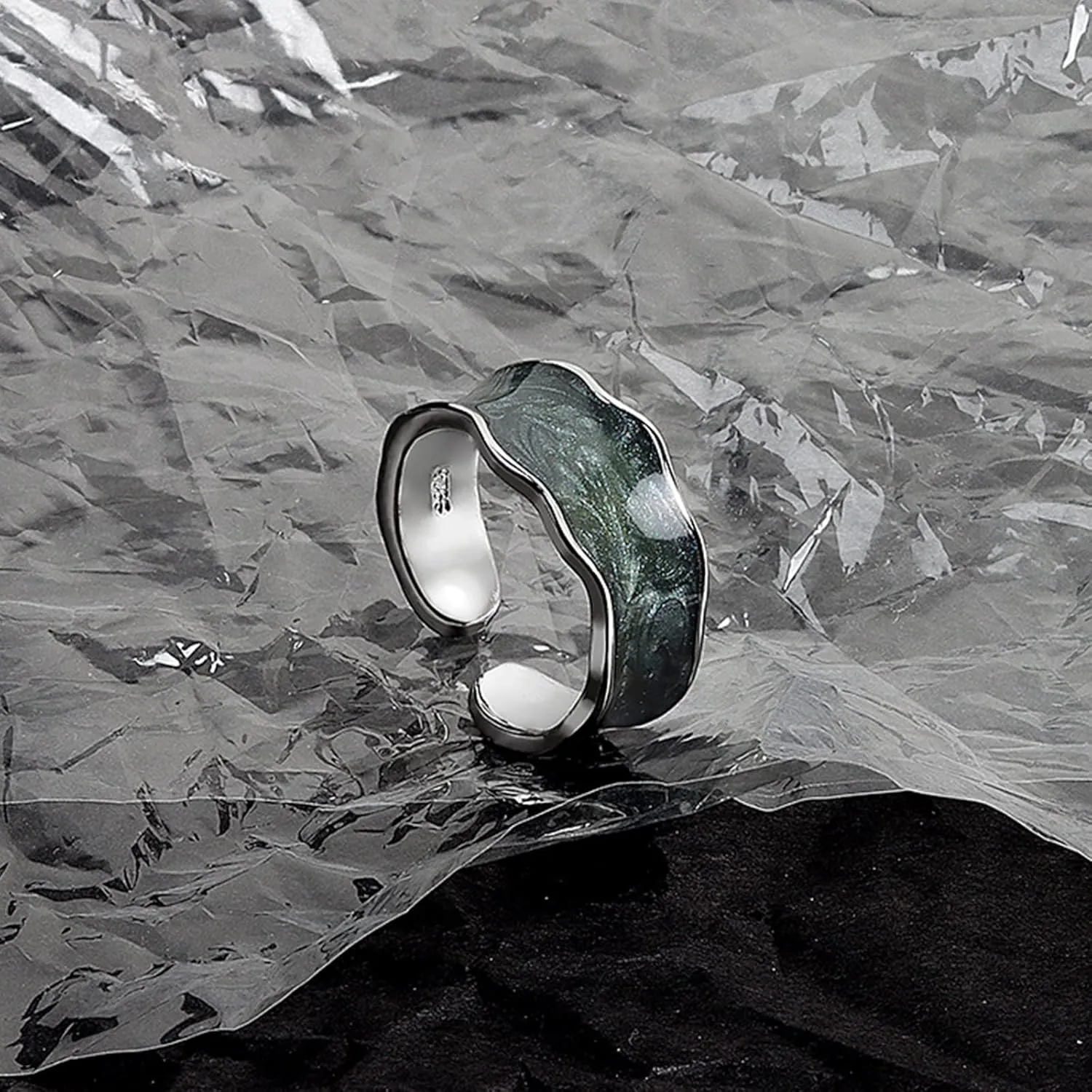 Colorful Adjustable Oil Drip Enamel Wave Wide Irregular Chunky Opening Stackable Punk Cool Elegant Friendship Finger Ring Set Jewelry for Women