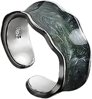 Colorful Adjustable Oil Drip Enamel Wave Wide Irregular Chunky Opening Stackable Punk Cool Elegant Friendship Finger Ring Set Jewelry for Women