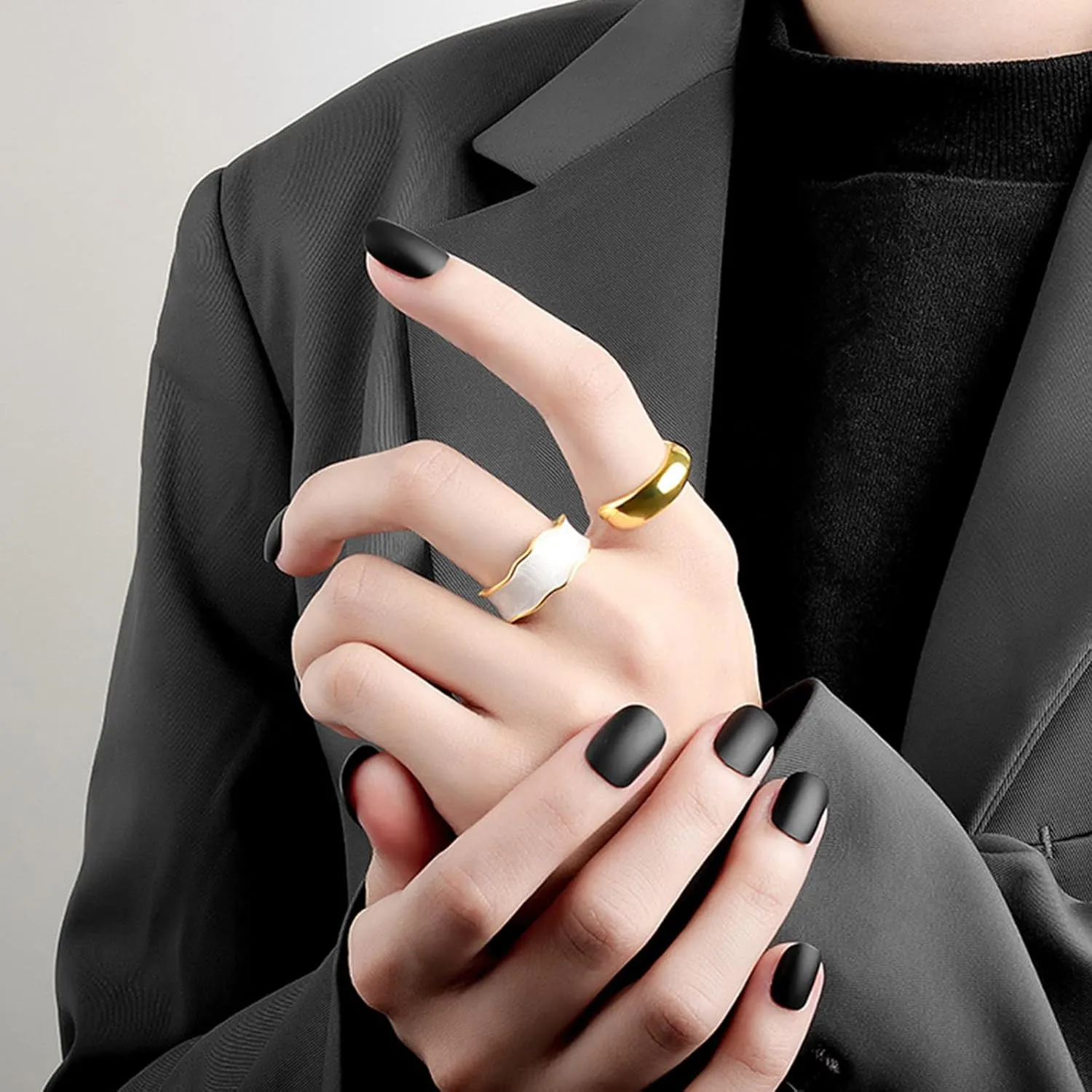 Colorful Adjustable Oil Drip Enamel Wave Wide Irregular Chunky Opening Stackable Punk Cool Elegant Friendship Finger Ring Set Jewelry for Women