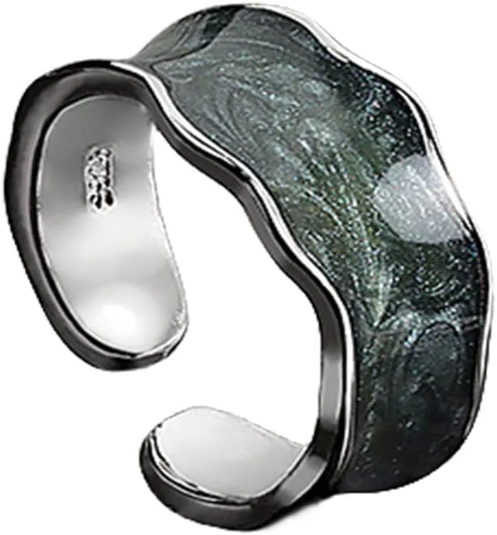 Colorful Adjustable Oil Drip Enamel Wave Wide Irregular Chunky Opening Stackable Punk Cool Elegant Friendship Finger Ring Set Jewelry for Women