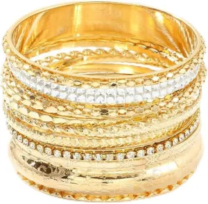 COLORFUL BLING Boho Indian Gold Chunky Stackable Bracelets Set Punk Layered Beads Seed Crystal Cable Wrap Bangles Stacking Bracelet for Women Bohemian Jewelry