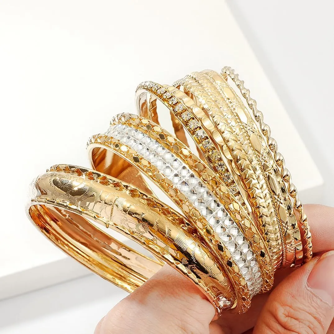 COLORFUL BLING Boho Indian Gold Chunky Stackable Bracelets Set Punk Layered Beads Seed Crystal Cable Wrap Bangles Stacking Bracelet for Women Bohemian Jewelry