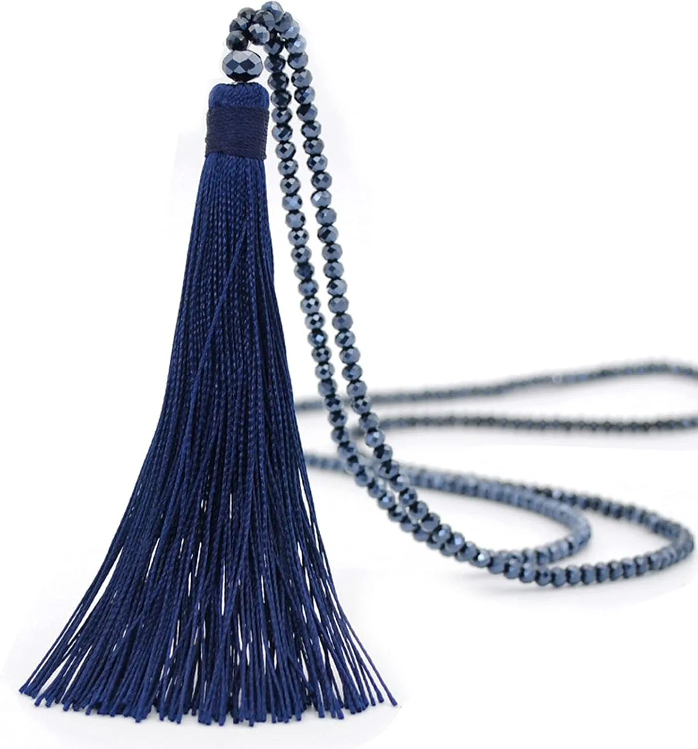 COLORFUL BLING Handmade Woven Layered Y shaped Long Tassel Fringe Crystal Beads Pendant Necklace for Women Jewelry