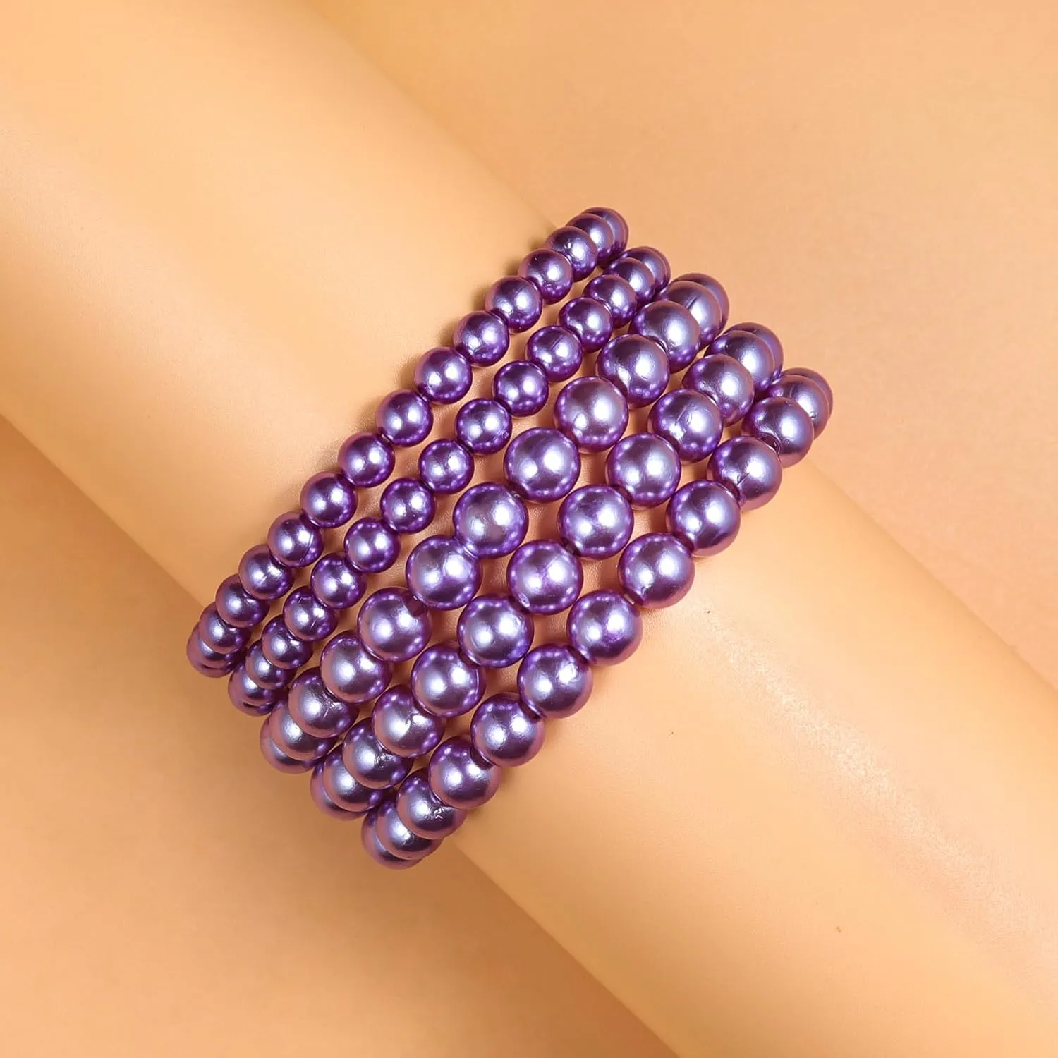 COLORFUL BLING Imitation Pearl Stackable Bracelets Set for Women Beaded Stretch Strand Bracelets Bridal Bridesmaid Dancing Party Jewelry