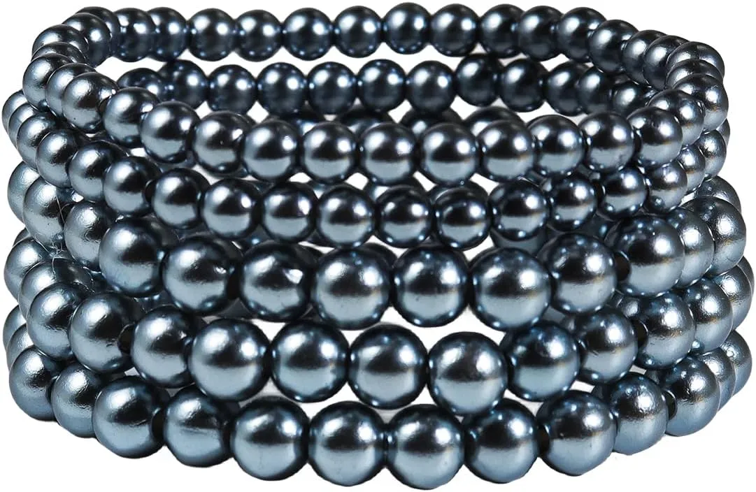 COLORFUL BLING Imitation Pearl Stackable Bracelets Set for Women Beaded Stretch Strand Bracelets Bridal Bridesmaid Dancing Party Jewelry