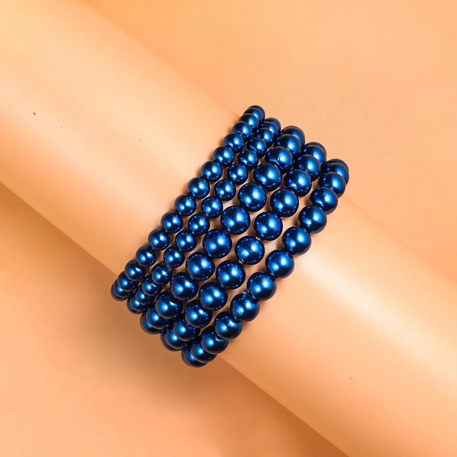 COLORFUL BLING Imitation Pearl Stackable Bracelets Set for Women Beaded Stretch Strand Bracelets Bridal Bridesmaid Dancing Party Jewelry