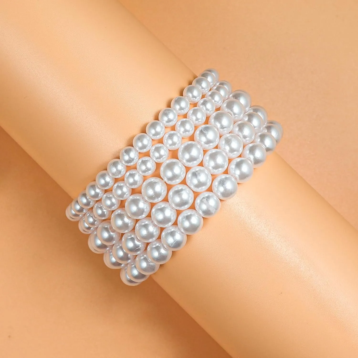 COLORFUL BLING Imitation Pearl Stackable Bracelets Set for Women Beaded Stretch Strand Bracelets Bridal Bridesmaid Dancing Party Jewelry