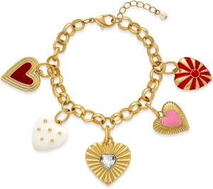 Colorful Heart Charms Bracelets For Women Trendy Link Chain Bracelets Heart Pendant Bracelet Cute Gold Bracelet Jewelry Gift
