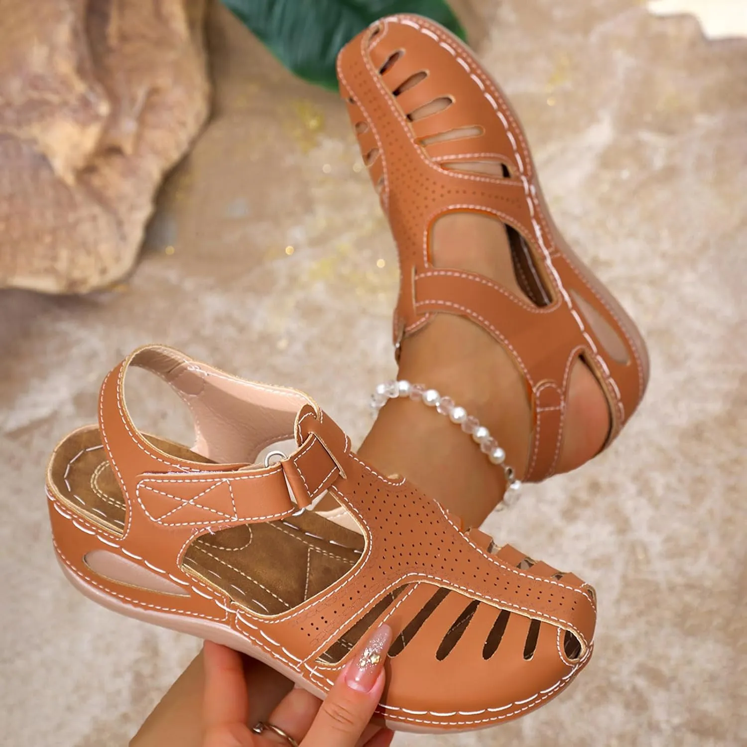 Comfortable Orthopedic Sandals Sandals For Women Closed Toe Platform Wedge Casual Sandal With Arch Support Hollow Out