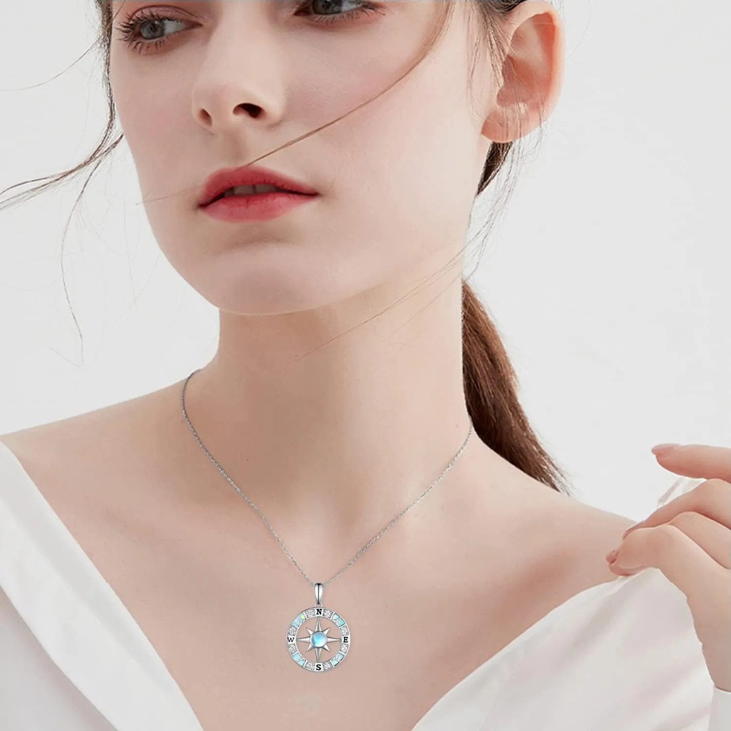 Compass Necklace for Women 925 Sterling Silver Created Moonstone Celtic Knot Compass Pendant Necklaces Inspirational Nautical Dream Jewelry Graduation Gifts for Women