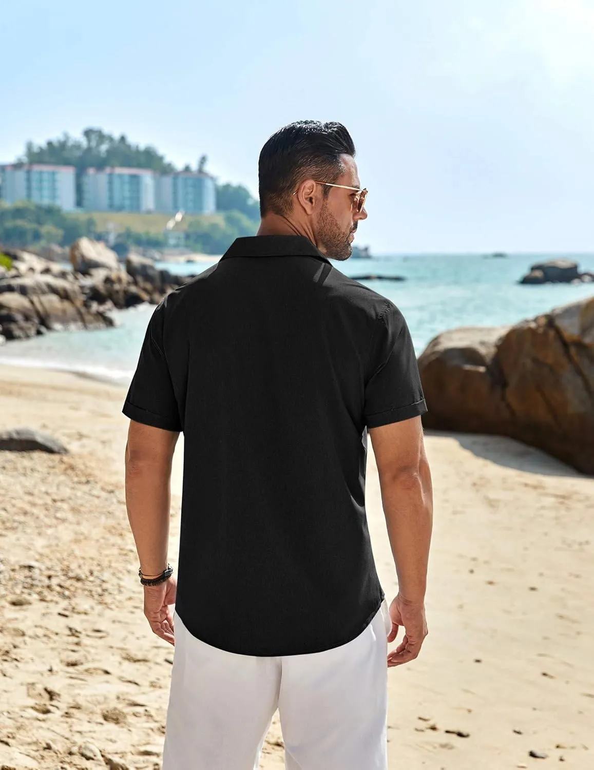 COOFANDY Men's Casual Button Down Shirts Short Sleeve Beach Summer Shirt Vacation Wedding Shirts with Pocket