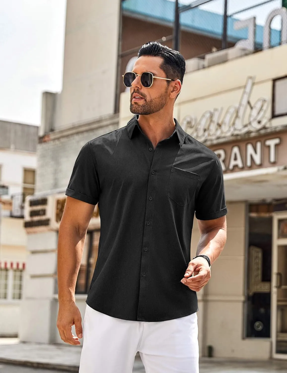 COOFANDY Men's Casual Button Down Shirts Short Sleeve Beach Summer Shirt Vacation Wedding Shirts with Pocket