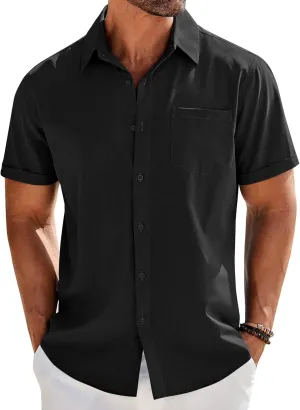 COOFANDY Men's Casual Button Down Shirts Short Sleeve Beach Summer Shirt Vacation Wedding Shirts with Pocket