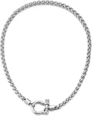 COOLSTEELANDBEYOND Mens Women Stainless Steel Foxtail Wheat Chain Necklace, Screw Anchor Shackle Nautical Sailor Clasp