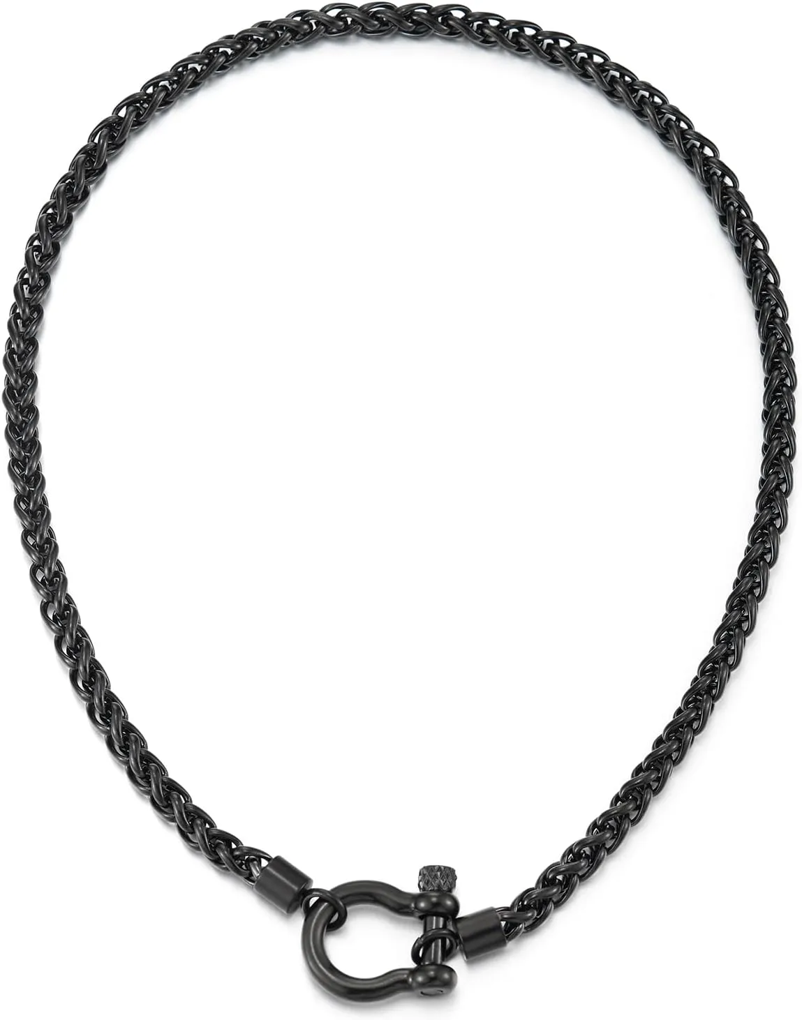 COOLSTEELANDBEYOND Mens Women Stainless Steel Foxtail Wheat Chain Necklace, Screw Anchor Shackle Nautical Sailor Clasp